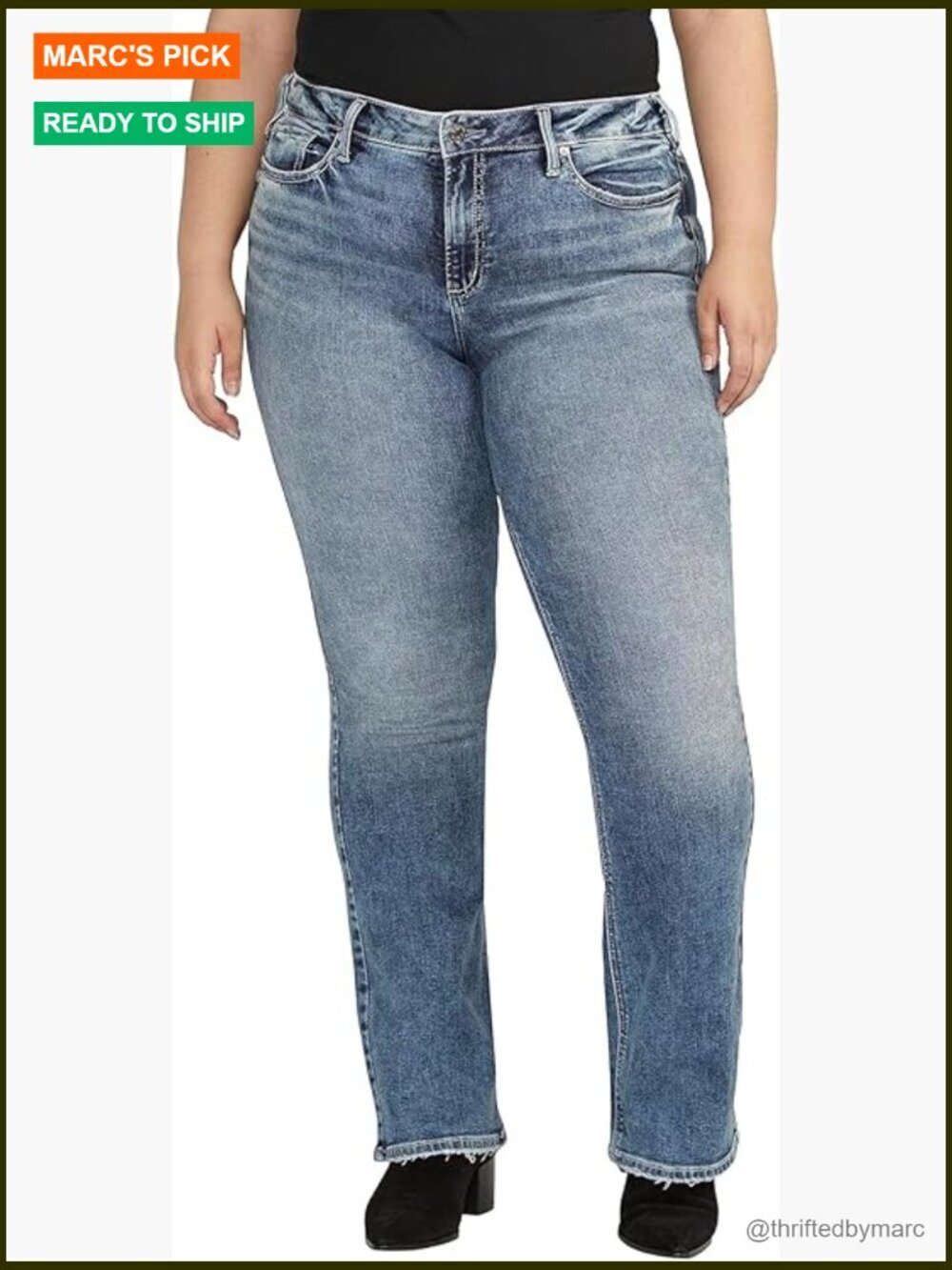 Plus Size Mid Rise Bootcut Jeans Curvy Fit Stretch Denim
